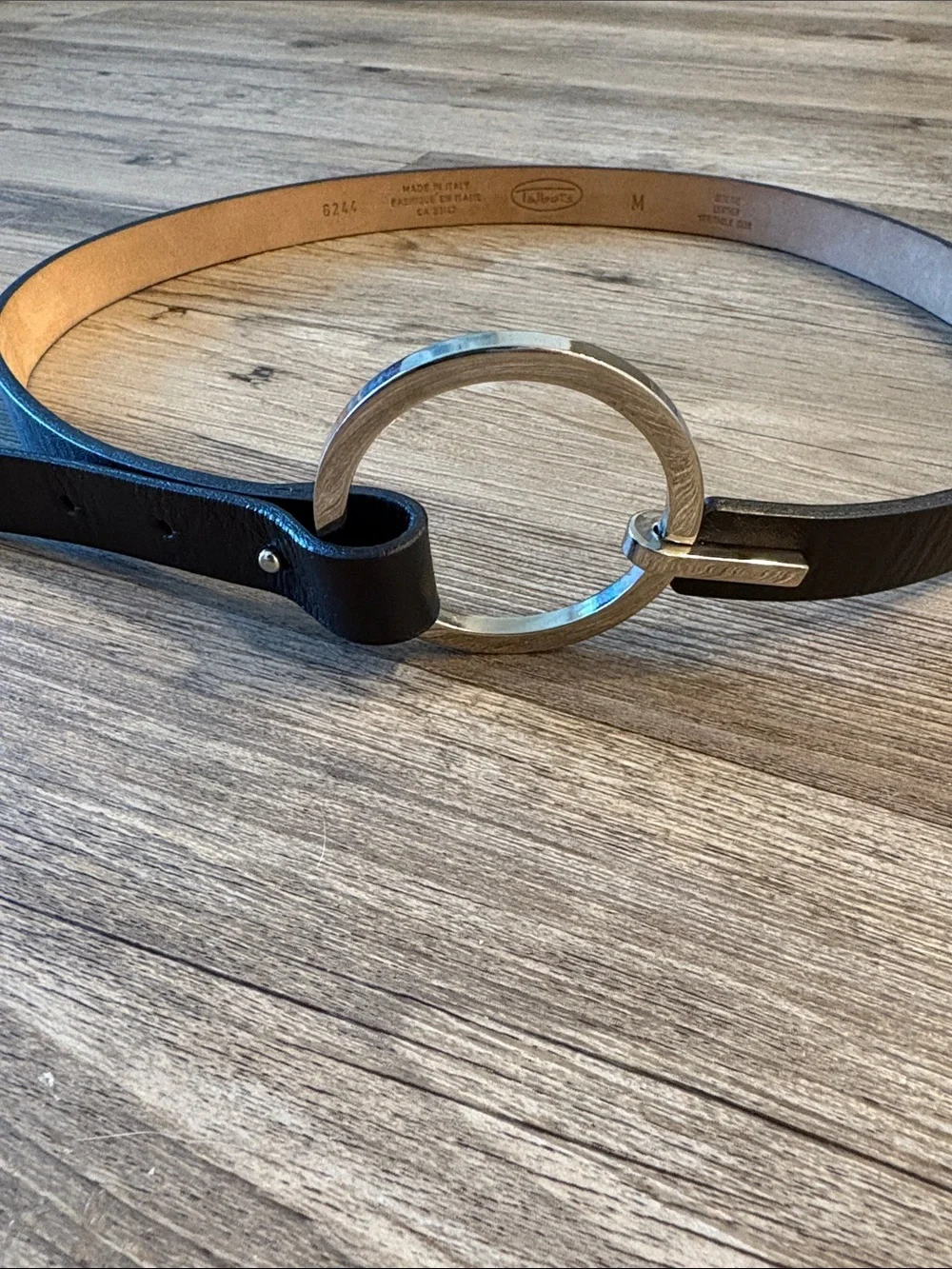 Vintage Talbots Black Leather Loop Belt | Silver O-Ring | 90s Minimalist